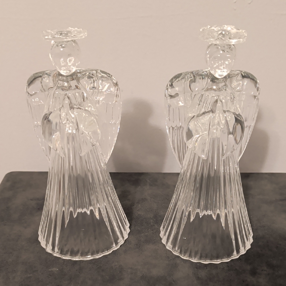 Elegant Clear Glass Angel Figurines - Set of 2